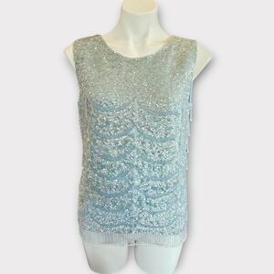Vintage Light Blue Iridescent Sequin/Beaded Sleeveless Top